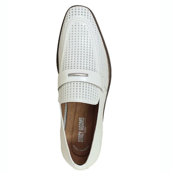 New! STACY ADAMS Belvan Leather Moc Toe Men's Shoes Slip-on White Size 7.5 - Picture 2 of 8